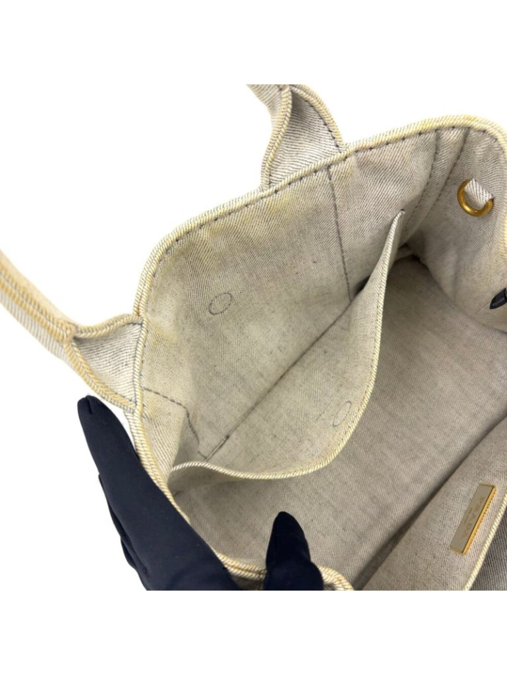 Prada Canapa Denim Gray Tote Gold - Picture 8 of 15